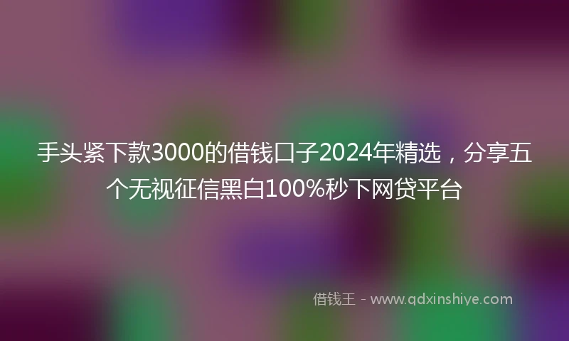 手头紧下款3000的借钱口子2024年精选，分享五个无视征信黑白100%秒下网贷平台