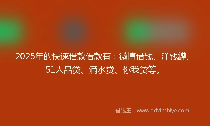 2025年的快速借款借款有：微博借钱、洋钱罐、51人品贷、滴水贷、你我贷等。