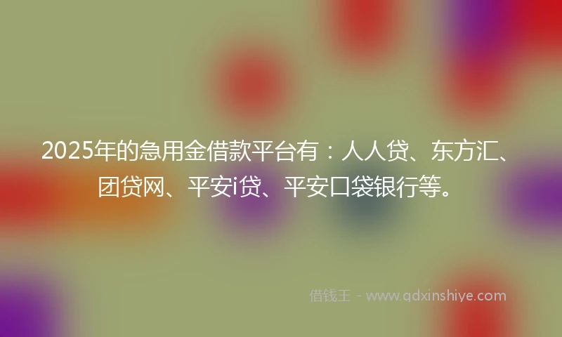 2025年的急用金借款平台有：人人贷、东方汇、团贷网、平安i贷、平安口袋银行等。