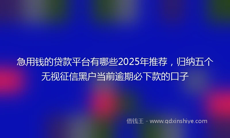 急用钱的贷款平台有哪些2025年推荐，归纳五个无视征信黑户当前逾期必下款的口子