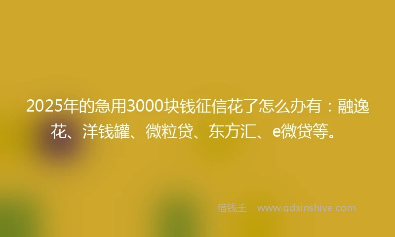 2025年的急用3000块钱征信花了怎么办有：融逸花、洋钱罐、微粒贷、东方汇、e微贷等。