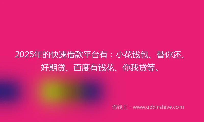 2025年的快速借款平台有：小花钱包、替你还、好期贷、百度有钱花、你我贷等。