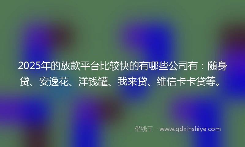 2025年的放款平台比较快的有哪些公司有：随身贷、安逸花、洋钱罐、我来贷、维信卡卡贷等。