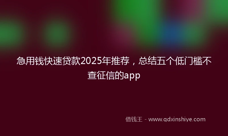 急用钱快速贷款2025年推荐，总结五个低门槛不查征信的app