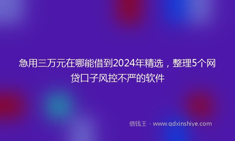 急用三万元在哪能借到2024年精选，整理5个网贷口子风控不严的软件