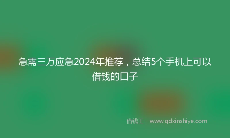急需三万应急2024年推荐，总结5个手机上可以借钱的口子