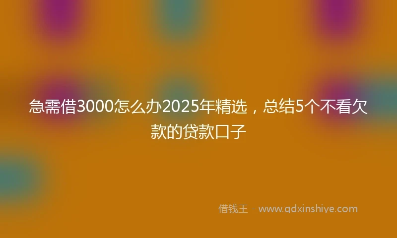 急需借3000怎么办2025年精选，总结5个不看欠款的贷款口子