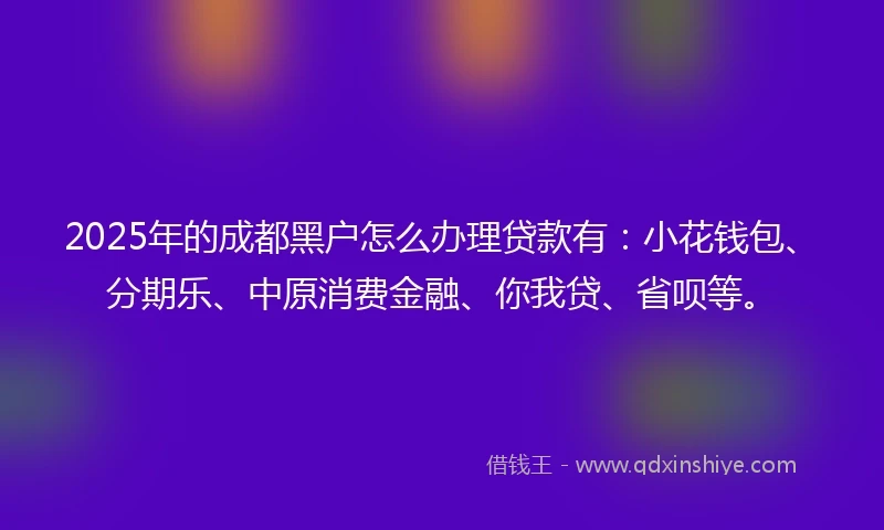 2025年的成都黑户怎么办理贷款有：小花钱包、分期乐、中原消费金融、你我贷、省呗等。