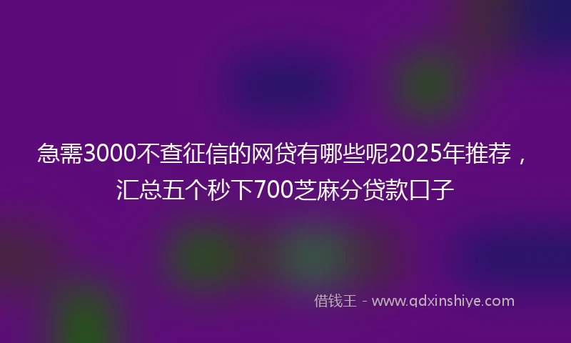 急需3000不查征信的网贷有哪些呢2025年推荐，汇总五个秒下700芝麻分贷款口子
