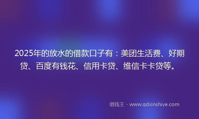 2025年的放水的借款口子有：美团生活费、好期贷、百度有钱花、信用卡贷、维信卡卡贷等。