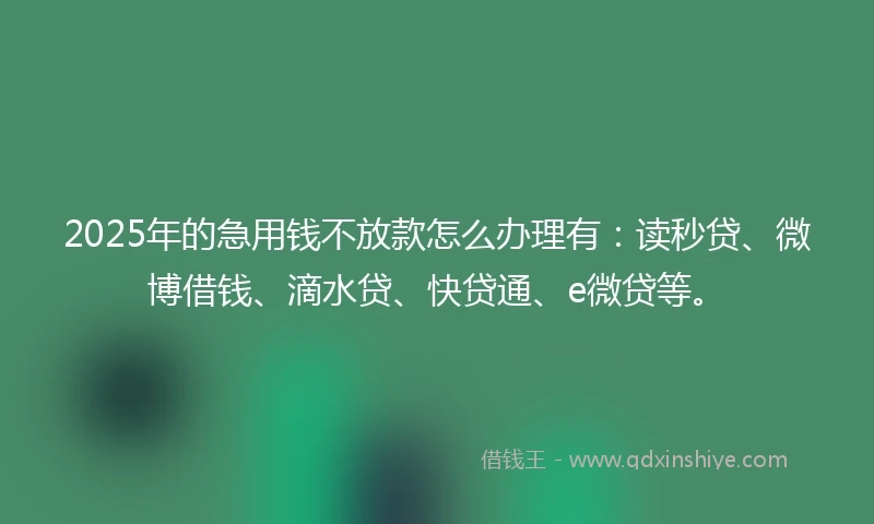 2025年的急用钱不放款怎么办理有：读秒贷、微博借钱、滴水贷、快贷通、e微贷等。