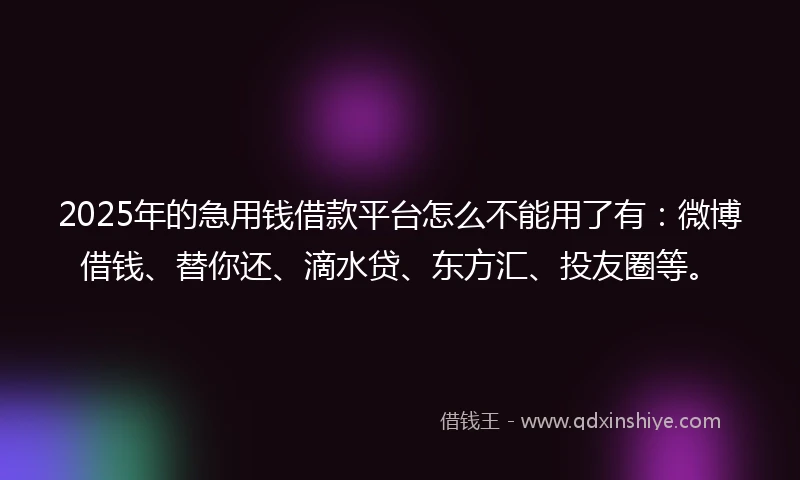 2025年的急用钱借款平台怎么不能用了有：微博借钱、替你还、滴水贷、东方汇、投友圈等。