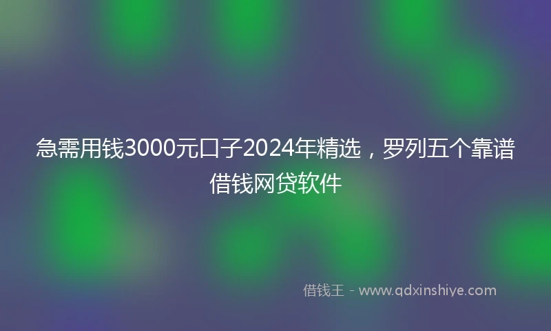 急需用钱3000元口子2024年精选，罗列五个靠谱借钱网贷软件