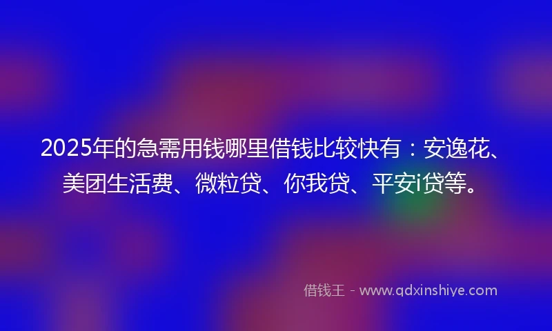 2025年的急需用钱哪里借钱比较快有：安逸花、美团生活费、微粒贷、你我贷、平安i贷等。