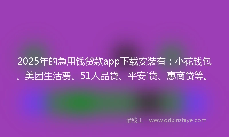 2025年的急用钱贷款app下载安装有：小花钱包、美团生活费、51人品贷、平安i贷、惠商贷等。