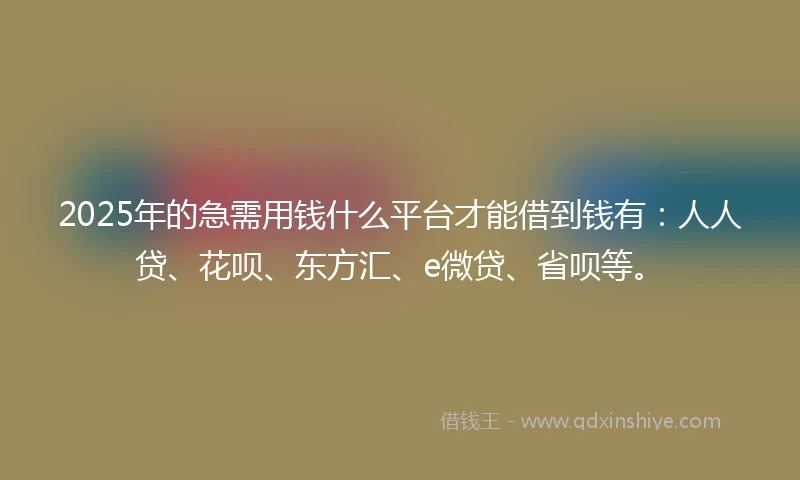2025年的急需用钱什么平台才能借到钱有：人人贷、花呗、东方汇、e微贷、省呗等。