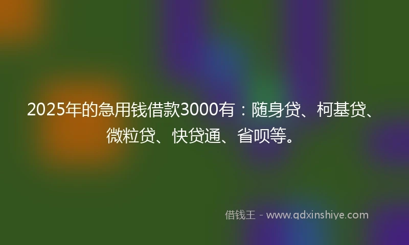 2025年的急用钱借款3000有：随身贷、柯基贷、微粒贷、快贷通、省呗等。