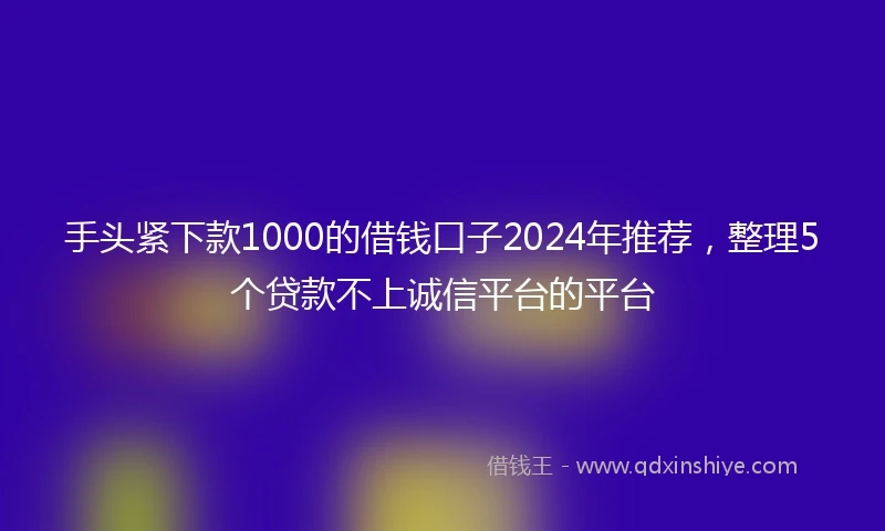 手头紧下款1000的借钱口子2024年推荐，整理5个贷款不上诚信平台的平台