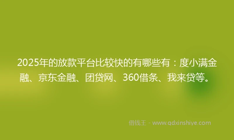 2025年的放款平台比较快的有哪些有：度小满金融、京东金融、团贷网、360借条、我来贷等。
