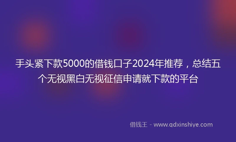 手头紧下款5000的借钱口子2024年推荐，总结五个无视黑白无视征信申请就下款的平台