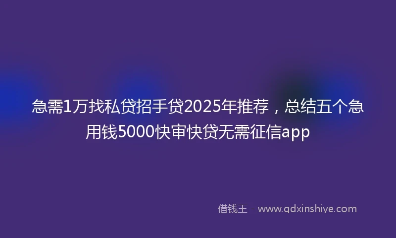 急需1万找私贷招手贷2025年推荐，总结五个急用钱5000快审快贷无需征信app