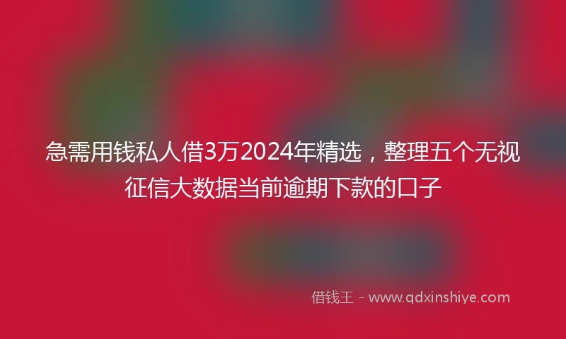 急需用钱私人借3万2024年精选，整理五个无视征信大数据当前逾期下款的口子