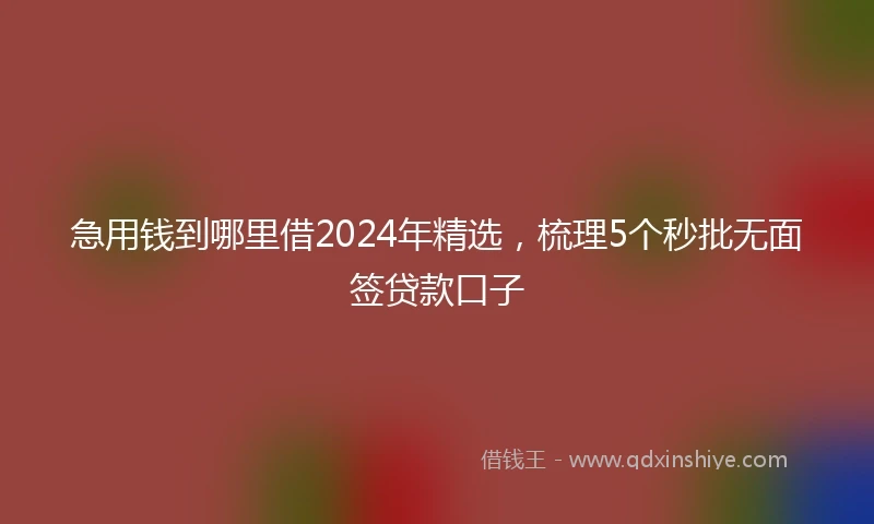 急用钱到哪里借2024年精选，梳理5个秒批无面签贷款口子