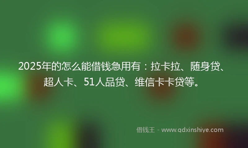 2025年的怎么能借钱急用有：拉卡拉、随身贷、超人卡、51人品贷、维信卡卡贷等。