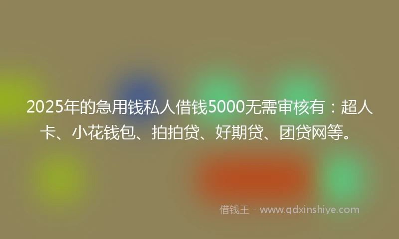 2025年的急用钱私人借钱5000无需审核有：超人卡、小花钱包、拍拍贷、好期贷、团贷网等。