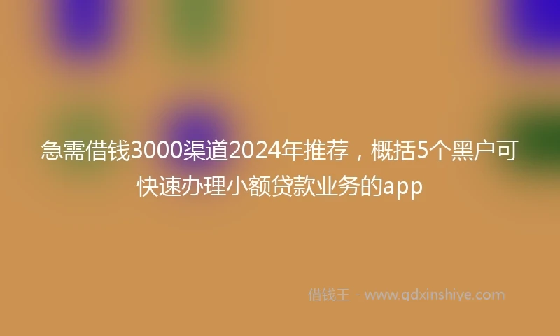 急需借钱3000渠道2024年推荐，概括5个黑户可快速办理小额贷款业务的app
