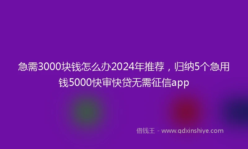 急需3000块钱怎么办2024年推荐，归纳5个急用钱5000快审快贷无需征信app
