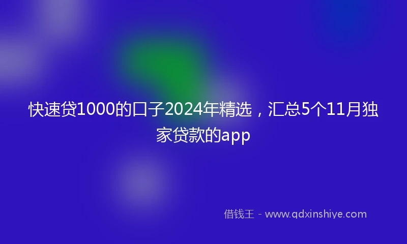 快速贷1000的口子2024年精选，汇总5个11月独家贷款的app