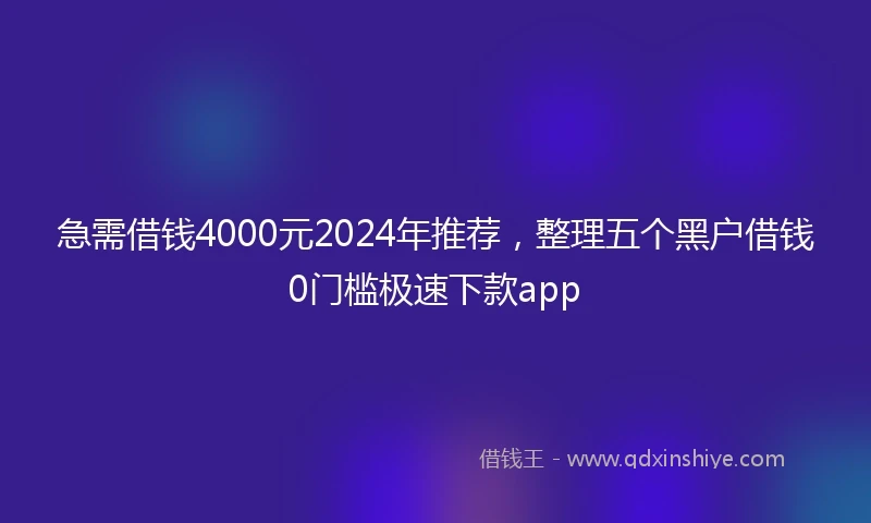 急需借钱4000元2024年推荐，整理五个黑户借钱0门槛极速下款app