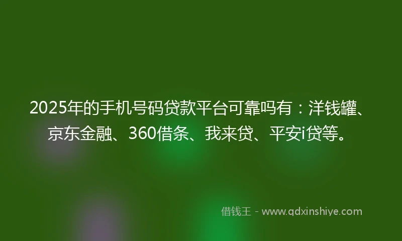 2025年的手机号码贷款平台可靠吗有：洋钱罐、京东金融、360借条、我来贷、平安i贷等。