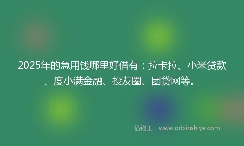 2025年的急用钱哪里好借有:拉卡拉、小米贷款、度小满金融、投友圈、团贷网等。