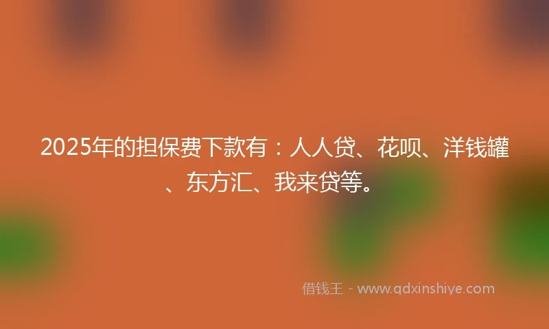 2025年的担保费下款有：人人贷、花呗、洋钱罐、东方汇、我来贷等。