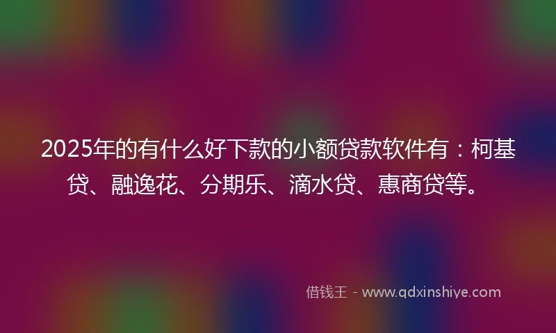 2025年的有什么好下款的小额贷款软件有：柯基贷、融逸花、分期乐、滴水贷、惠商贷等。