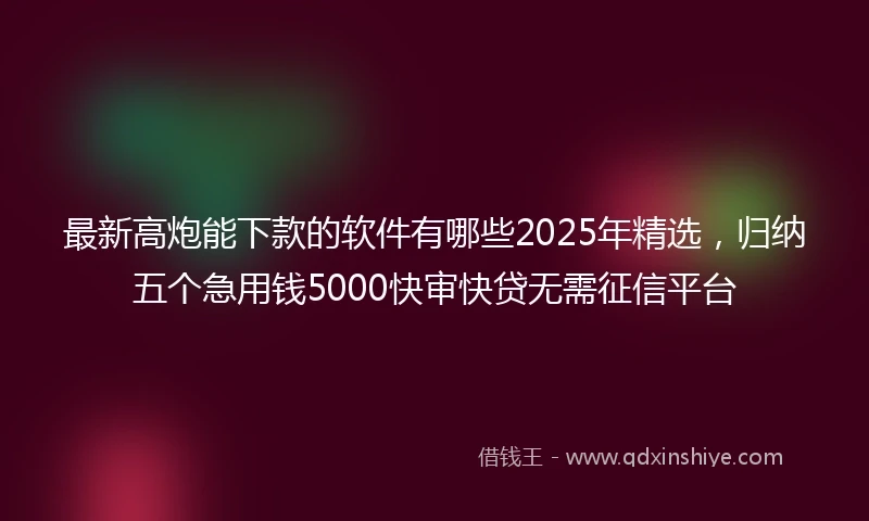最新高炮能下款的软件有哪些2025年精选，归纳五个急用钱5000快审快贷无需征信平台