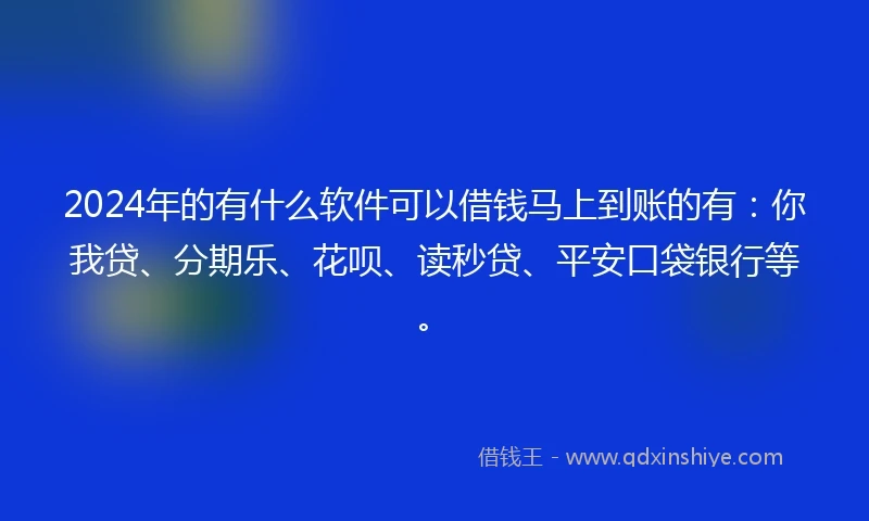 2024年的有什么软件可以借钱马上到账的有：你我贷、分期乐、花呗、读秒贷、平安口袋银行等。