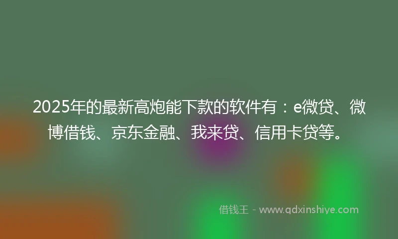 2025年的最新高炮能下款的软件有：e微贷、微博借钱、京东金融、我来贷、信用卡贷等。
