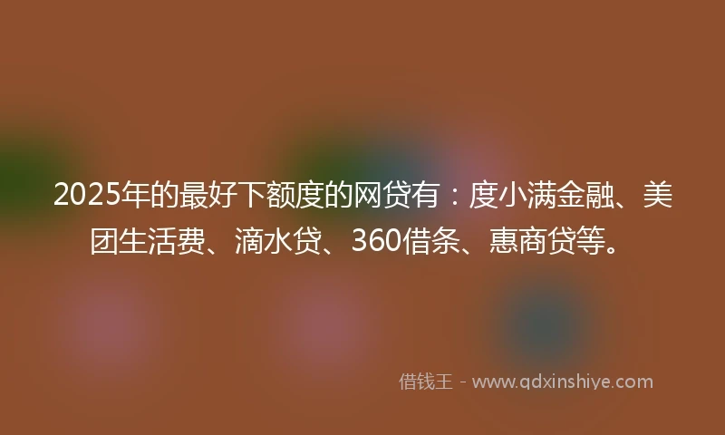 2025年的最好下额度的网贷有：度小满金融、美团生活费、滴水贷、360借条、惠商贷等。