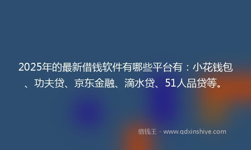 2025年的最新借钱软件有哪些平台有：小花钱包、功夫贷、京东金融、滴水贷、51人品贷等。