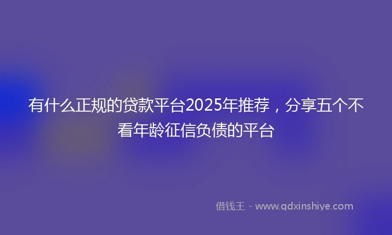 有什么正规的贷款平台2025年推荐，分享五个不看年龄征信负债的平台