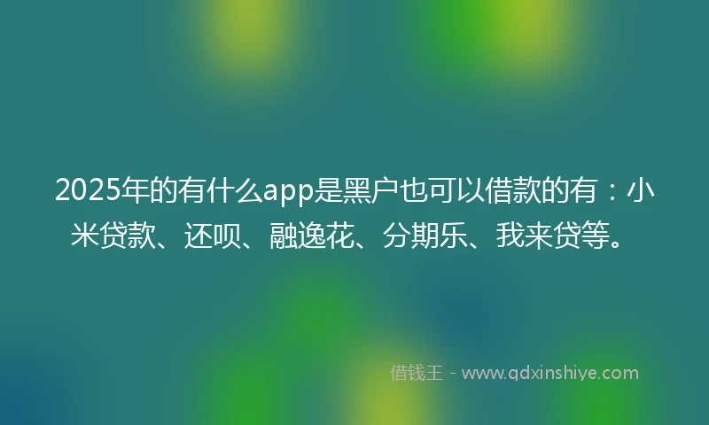2025年的有什么app是黑户也可以借款的有:小米贷款、还呗、融逸花、分期乐、我来贷等。