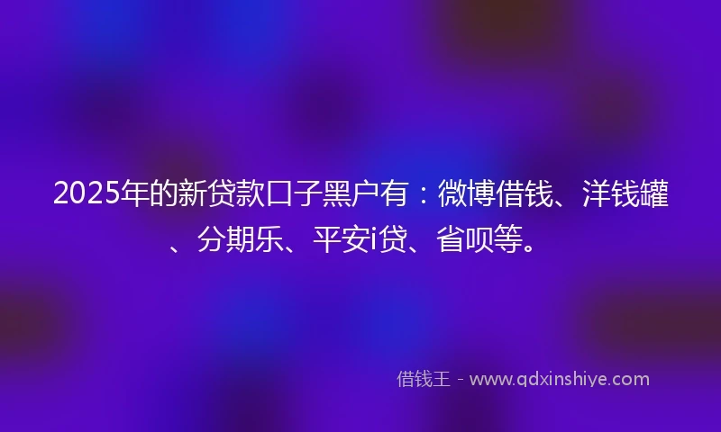 2025年的新贷款口子黑户有：微博借钱、洋钱罐、分期乐、平安i贷、省呗等。