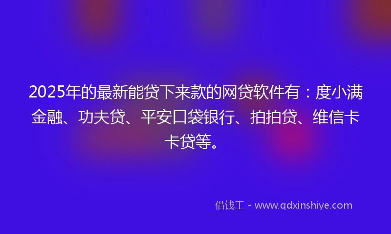 2025年的最新能贷下来款的网贷软件有：度小满金融、功夫贷、平安口袋银行、拍拍贷、维信卡卡贷等。