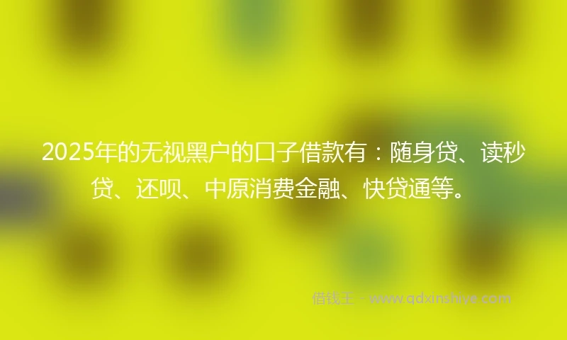 2025年的无视黑户的口子借款有：随身贷、读秒贷、还呗、中原消费金融、快贷通等。