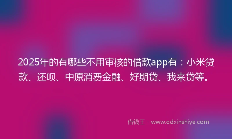 2025年的有哪些不用审核的借款app有：小米贷款、还呗、中原消费金融、好期贷、我来贷等。