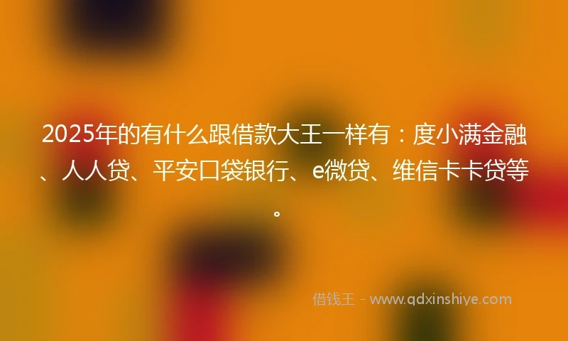 2025年的有什么跟借款大王一样有:度小满金融、人人贷、平安口袋银行、e微贷、维信卡卡贷等。