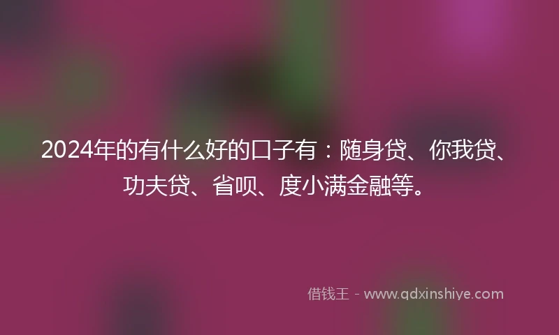 2024年的有什么好的口子有:随身贷、你我贷、功夫贷、省呗、度小满金融等。